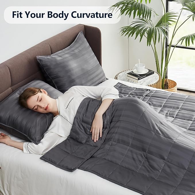 Weighted Blanket Queen/King Size (80"x87" 22lbs),Ultra Soft and Cozy Cooling Weighted Blanket for Adult,Heavy Blanket with Machine Washable Soft Blanket, Stripe Grey