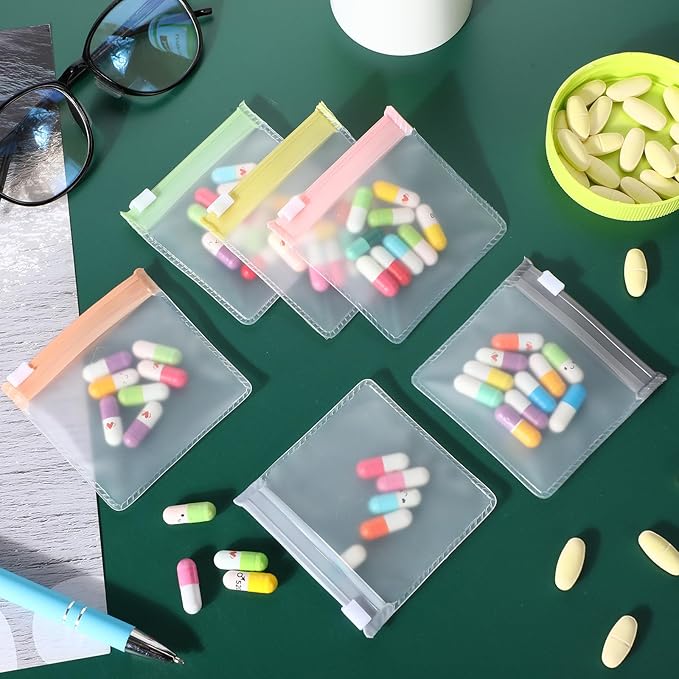Sherr 35 Pcs Pill Pouch Bags Zippered Pill Pouch Set Reusable Translucent Medicine Organizer Self Sealing Medicine Organizer Travel Plastic Bags with Slide Lock for Storage(Stylish,Morandi Color)