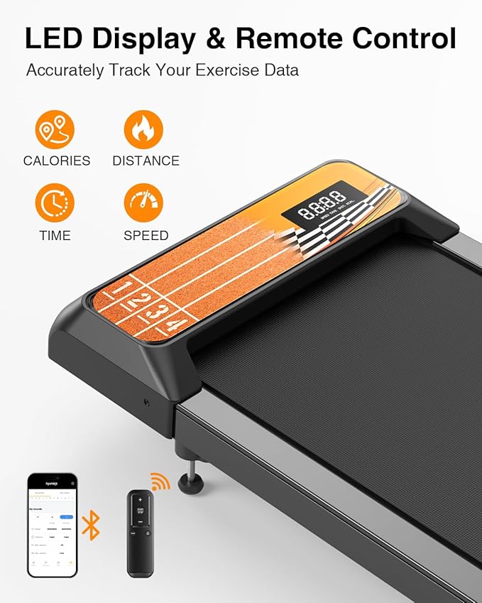 Walking Treadmill Pad with Removable Handle,2.5HP Portable Treadmills for Home &Office, Under Desk Treadmill with 8% Incline，Treadmill with Remote Control &LED Display