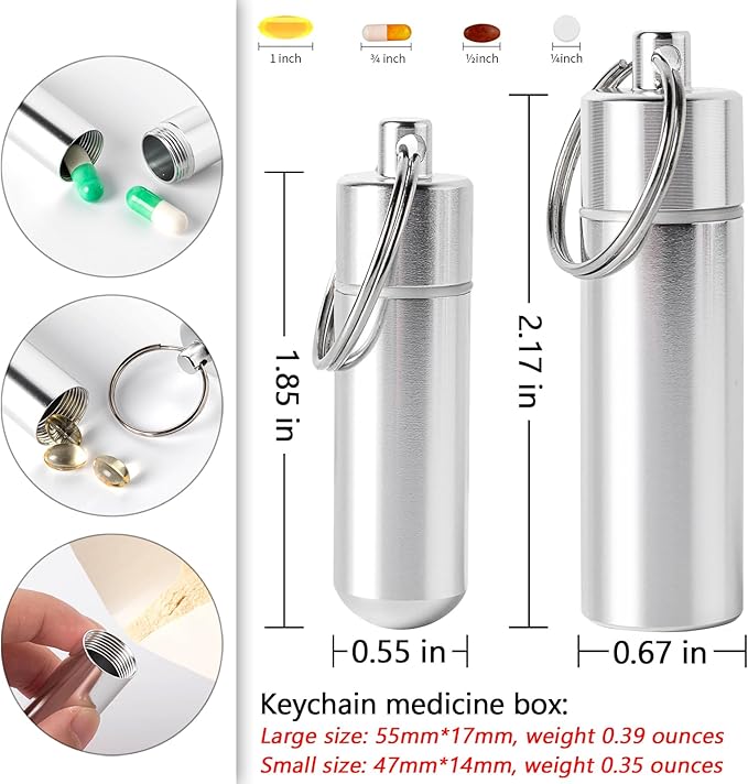 Pill Box 3 Compartment Pockets or Wallet Pill Case (2 Pieces) with Waterproof Keychain Portable Medicine Box (2 Pieces) - Small Travel Daily Vitamin Tissue Metal Pill Box (Black+Rose+Silver)