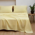 Simple&Opulence Belgian Linen Sheet Set Solid Color - 3 Pieces (1 Flat Sheet, 1 Fitted Sheet & 1 Pillowcase) Natural Flax Cotton Blend Soft Breathable Farmhouse Bedding - Twin Size, Pale Yellow