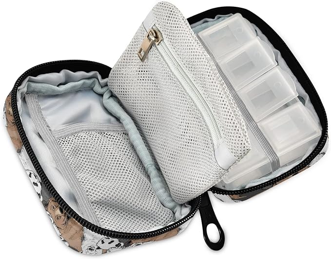 Bear Panda Pill Box 7 Day Pill Case Travel Pill Organizer Bag with Zipper Portable Weekly Case Bag Compact Size for Vitamin Supplement Holder