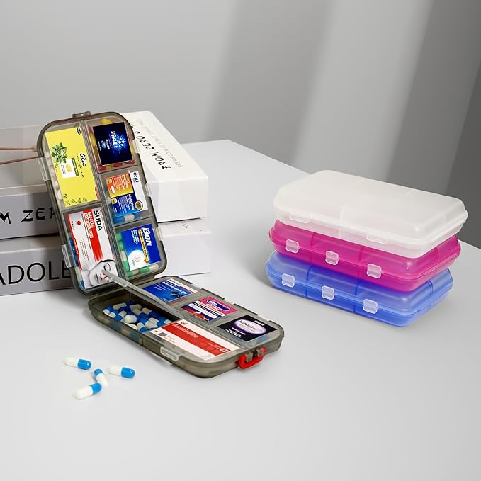 Pill Organizer Medicine Organizer Travel Essentials - Travel Pill Case with Labels, Large Daily Medicine Dispenser