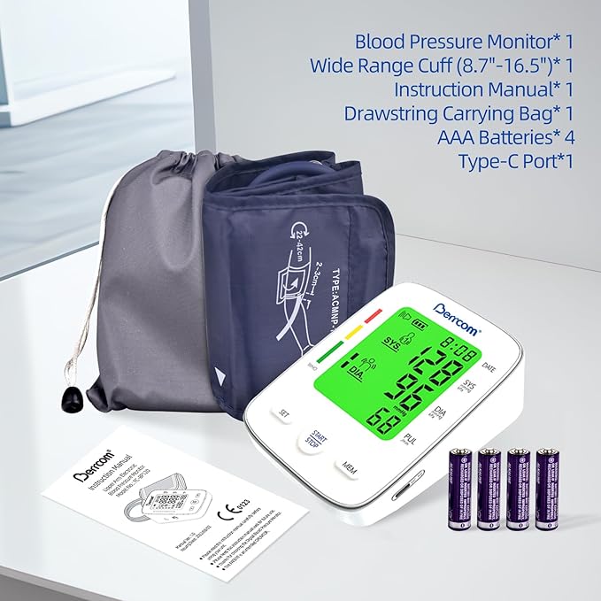 Berrcom Upper Arm Blood Pressure Monitor for Home Use, Automatic Digital BP Machine with Large LED Backlit Display, 2×99 Memory, Adjustable Cuff (8.7"-15.7"), Storage Bag