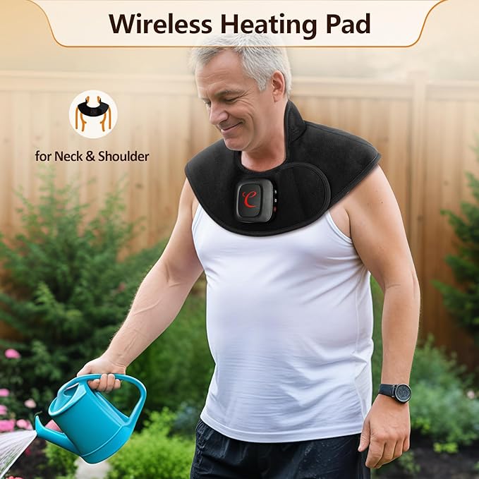 Comfytemp Cordless Heating Pad for Neck & Shoulder, 2.5 lb Weighted Rechargeable Heat Wrap, Electric Cervical Spine Heater with 3-8H of Battery Life, Mother's Day Birthday Gifts for Women Men Mom Dad