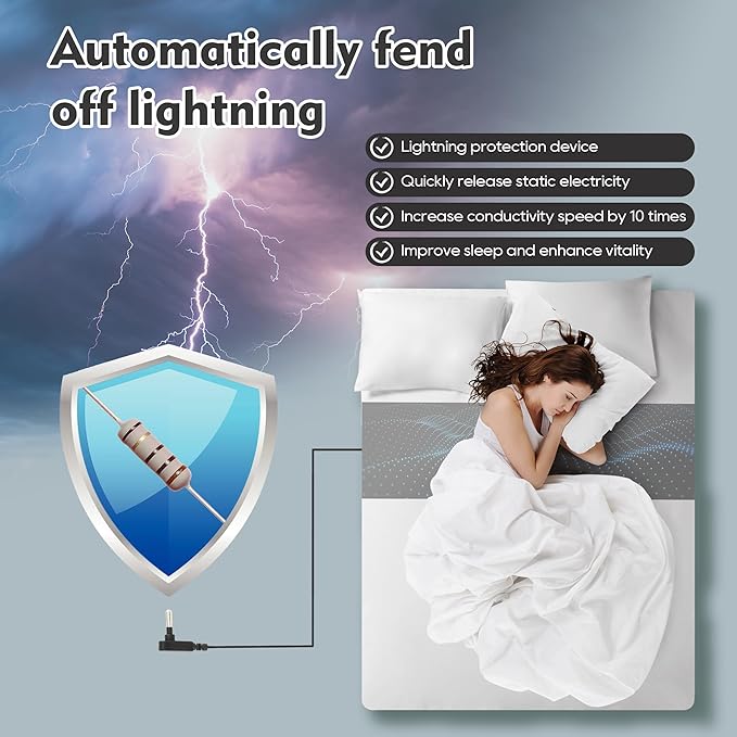 Grounding Sheet for Bed 90% Organic Cotton+10% Pure Silver Fiber, Grounding Fitted Sheets for All Mattress Sizes, with Static grounding Cord and Test Pen (Gray, 105.1 * 23.1inch)