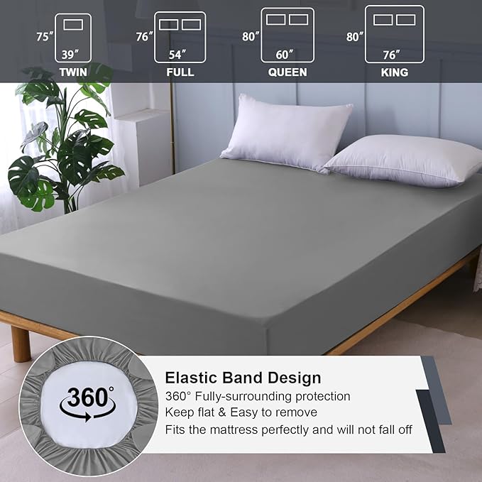 Twin Mattress Protector Waterproof, Fitted Sheet Style Breathable Mattress Cover with Deep Pocket Fits Up to 18'', Noiseless Bed Cover for Kids Adults, Machine Washable (Light Gray, 39'' X 75'')