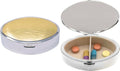 Set of 2 Oval-Shaped Pocket Purse Pill Box & Organizer with Dual Compartments (Gold on Silver)