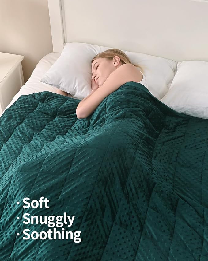 Mr. Sandman Weighted Blanket for Adults, Soft Cooling Heavy Minky Blanket for Sleep, Washable Throw Blanket with Glass Beads, 48 x 72in, 15 lbs, Dark Green