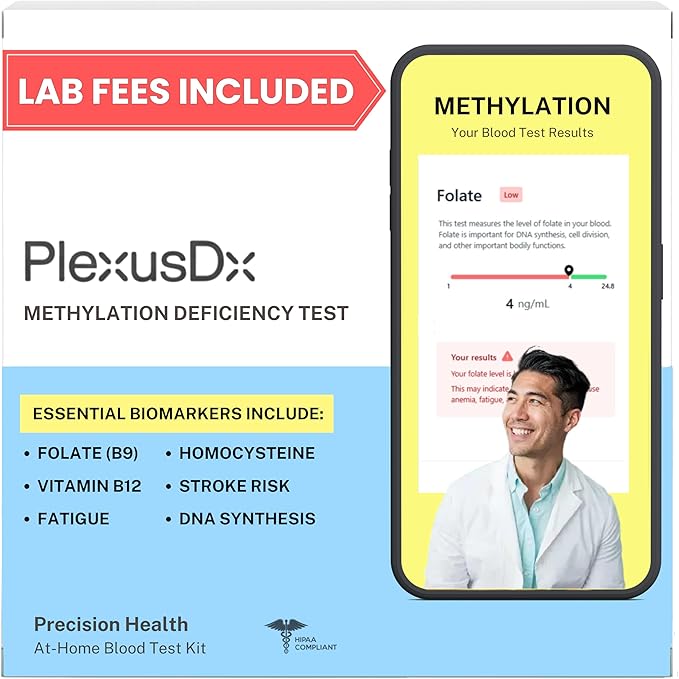 Methylation Deficiency Test Kit | Folate, Vitamin B9, Vitamin B12, Homocysteine | MTHFR Supplement Biomarkers to Determine Need for Methylated Multivitamin, Methylated B12 and Methylfolate.