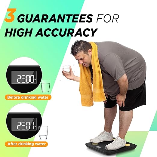 Scale for Body Weight and Fat Percentage, RunStar Digital Accurate Bathroom Smart Scale with Large Display, FSA&HSA Eligible 13 Body Composition Analyzer Sync App, Black Gold