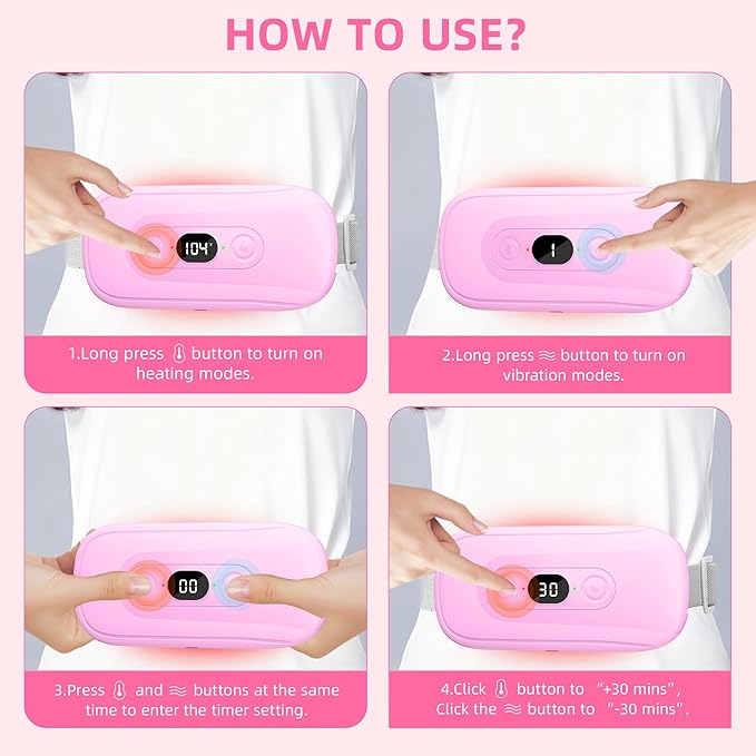 Portable Heating Pad Period Cramps: 2 Timer 6 Heat Levels 6 Vibration Modes Cordless Electric Heating Pad 3s Fast Heating Menstrual Heating Pad Mothers Day Gifts Pink