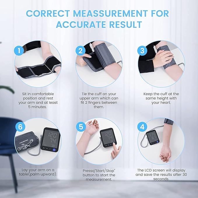 Blood Pressure Machine for Home Use, Automatic Blood Pressure Monitor with Extra Large Screen, Adjustable BP Cuff Arm Kits 2 * 999 Memories 4 Batteries Includes Charging Cord (Black)