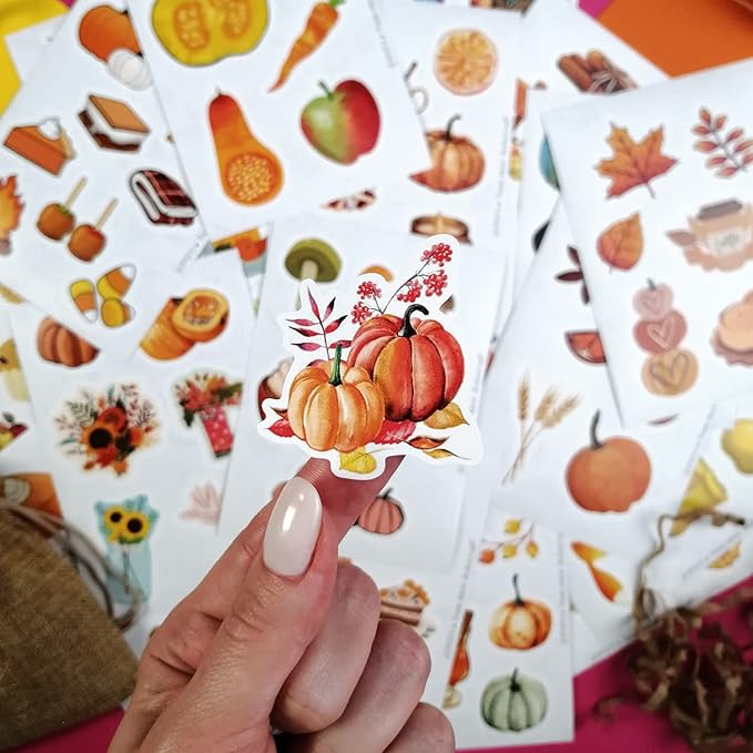 BulbaCraft Fall Stickers, Autumn-Themed Stickers with Pumpkins, Leaves, Animals & More – Perfect for Scrapbooks, Crafting, Laptops – Durable, Easy Peel-Off, Gifts for Women & Men