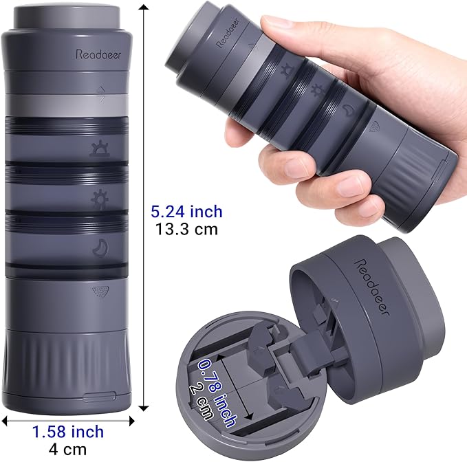 READAEER Pill Organizer, Pill Cutter, Pill Grinder, 3 in 1 Function Portable Pill Case for Travel (Blue)