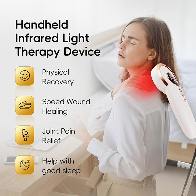 4x808nm+12x650nm, 3500mAh Battery, 4Hz pulsed Near Infrared Red Light Therapy Treatment for Body Pain Relief, Handheld Cold Light Therapy Device for Dogs Cats Horse Pets