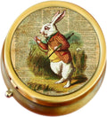 Vintage White Rabbit Alice in Wonderland Brass Pill Box