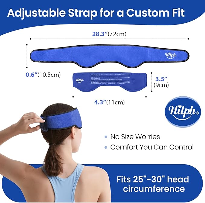 Hilph Headache Ice Pack Migraine Ice Head Wrap, Reusable Head Cold Pack Forehead Ice Pack for Migraine Relief, Headache Tension, Sinus Pain, Chemo, Stress Relief (Blue)