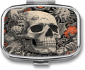 Metal Pill Organizer – 2-Compartment Pocket Pill Box for Vitamins, Supplements, Medications – Compact Travel Case (Mushroom Infestation Skull)