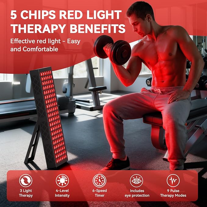 Red Light Therapy Box, 5in1 LED with 630-660-810-830-850, Metal Case, 3 Modes Red Light Panel with Soft Belt, 6 Timing Set - 9 Pulse Modes - 4-Level - Red Light Therapy Panel for Body