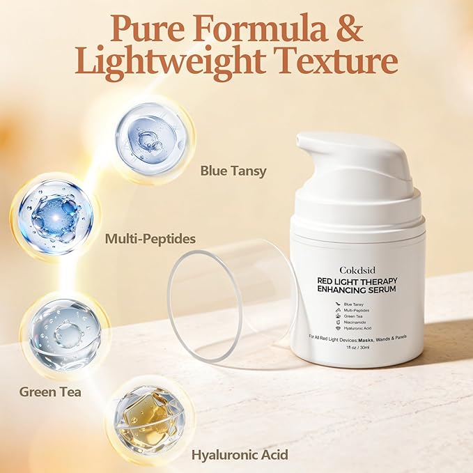 Red Light Therapy Activation Serum for Face– Firming & Hydrating Facial Serum for LED Red Light Devices and Microcurrent Facial Device – Anti-Aging Green Tea Serum with Niacinamide,Multi Peptides