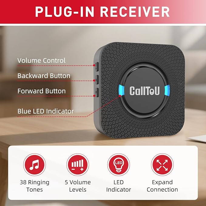 CallToU Wireless Motion Sensor Alarm Indoor Motion Detector Alarm Bed Alarms for Elderly Dementia Patients, Motion Sensor Door Chime for Business/Home/Office/Store with 500FT Range 5 Adjustable Volume