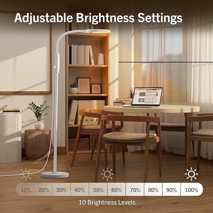PRIMETEK Light Lamp, Dual Control with Remote & Touch Screen, 10000LUX, Adjustable Neck, Multi-Purpose, Portable, LED Light Technology, 5 Color Temperatures & 10 Brightness Levels, UV-Free