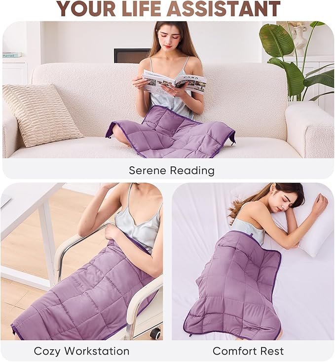 Purple Weighted Lap Blanket for Adults 7lbs, 24"x29" Cooling Heavy Throw Blanket, Portable Travel Weighted Blankets, Soft Small Blankets Gift for Sleeping