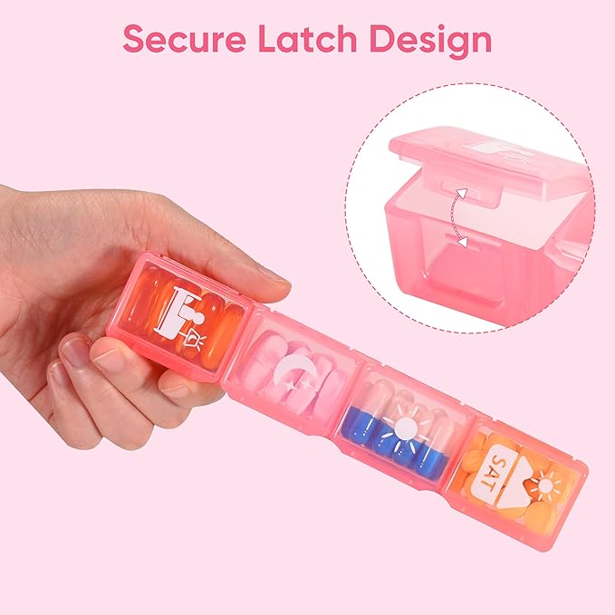 Fullicon Extra Large Weekly Pill Organizer 4 Times a Day, XL Large Pill Box, 7 Day Medicine Organizer, Pill case for Vitamin/Fish Oil/Supplements (Pink)
