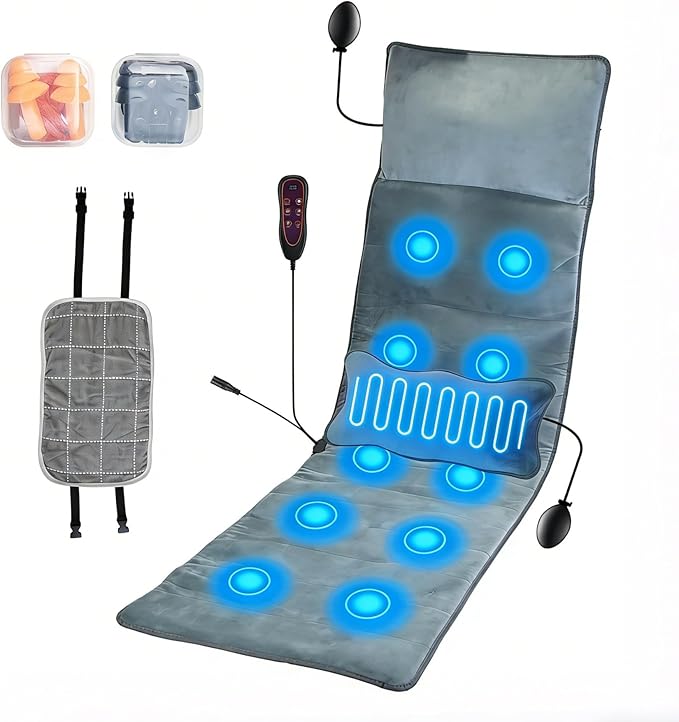 Moclever Full Body Massage Mat with Heat - 10 Motors, 3 Heat Pads, 9 Modes for Back & Leg Pain Relief - Electric Massage Pad with Lumbar Pillow
