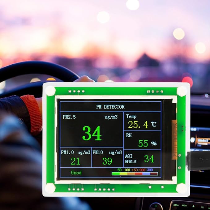 5V Air Quality Monitor, Air Pollution Detector Meter Sensor Tester with 2.8" Screen for Monitoring PM2.5 Temperature Humidity and Air Particulates for Indoor/Outdoor
