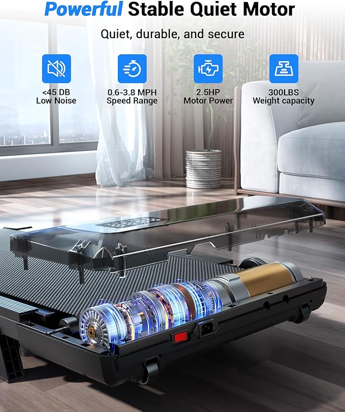 DeerRun Walking Pad Under Desk Treadmill with Incline, Quiet & Space-Saving Design for Home Office, 300 lbs Capacity, 0.6-3.8 MPH, App & Remote Control