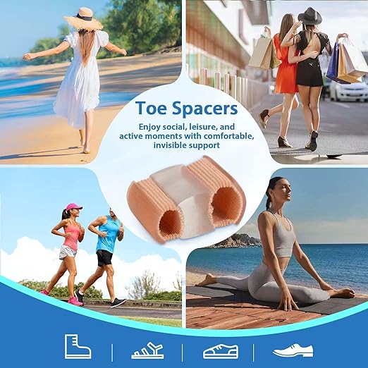 4-Pack Bunion Toe Separators for Overlapping Toes, 3-Point Support Gel Toe Spacers with 2 Fabric Lining Loops for Toe Protectors, Bunion Corrector for Women Men Big Toe (4 Pack, S)