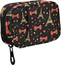 Fustylead Hand Draw Golden Eiffel Towers Hearts Stars Bow Tie Travel Pill Organizer Bag with Zipper Small Pill Box 7 Day Pill Case for Purse Storage Weekly Vitamin Medicine Supplement