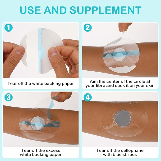 30 Pack Latex-Free Glucose Sensor Covers Medical Adhesive Patches for Precut CGM Tape with No Glue on The Center Waterproof and Strong Stick for Long Stay