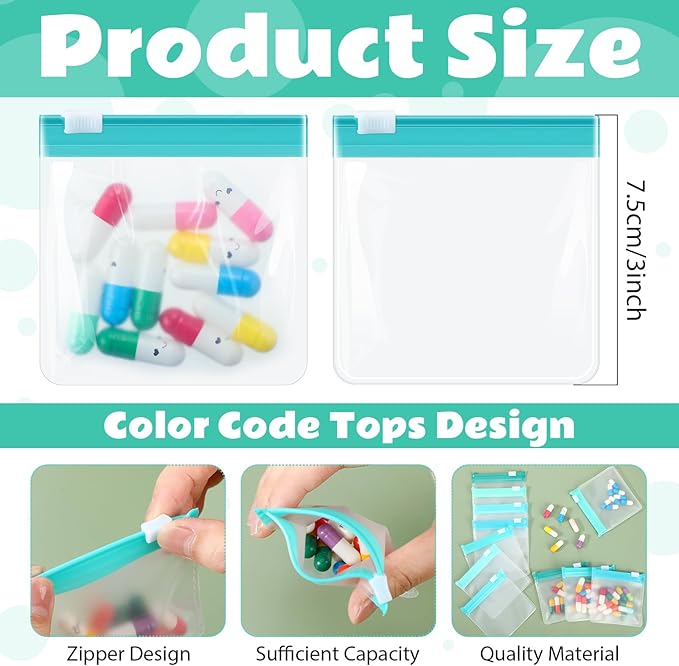Sherr 35 Pcs Pill Pouch Bags Zippered Pill Pouch Set Reusable Translucent Medicine Organizer Self Sealing Medicine Organizer Travel Plastic Bags with Slide Lock for Storage(Gradient,Gradient Colors)