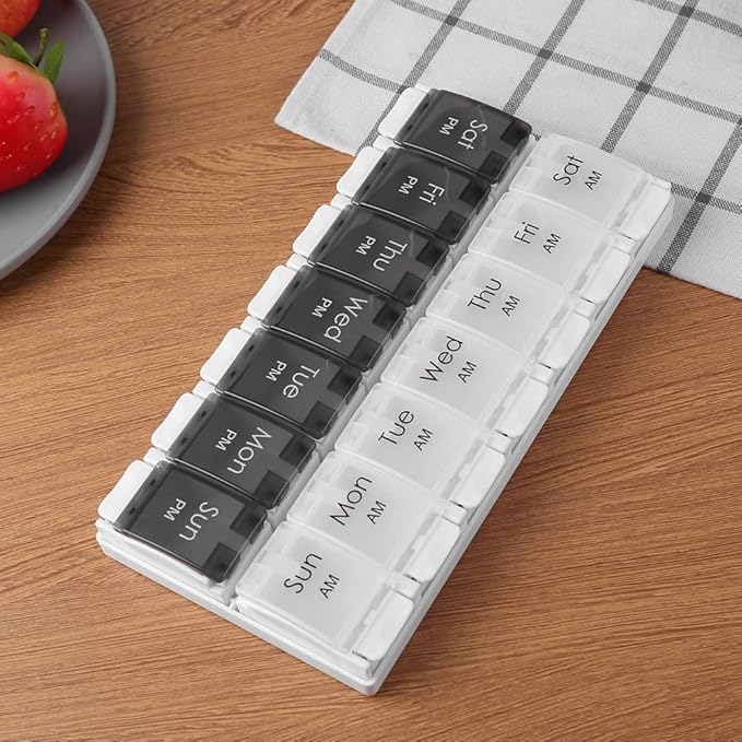 7 Day Pill Organizer 2 Times a Day - Weekly Medicine Dose Organizer Box, Vitamin Holder Case, Big Pill Container Box, 7 Day AM PM