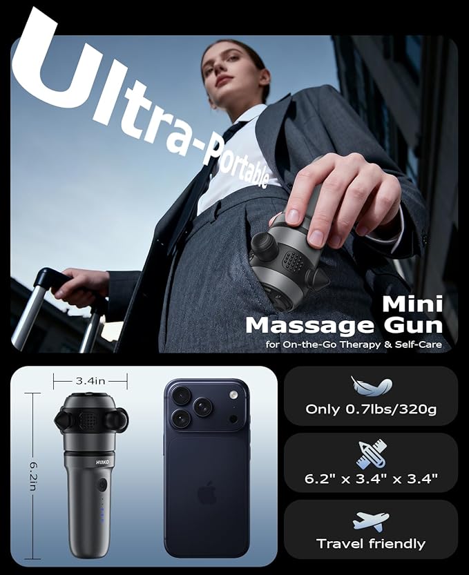 HYAKO R1 Mini Handheld Therapy Massager - Travel Deep Tissue Vibration Massage Gun Designed for Smaller Joints, Muscle Origins, Fascia Release & Trigger Points | Pocket-Sized Gift for Women & Men
