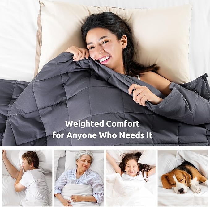 Sivio Weighted Blanket for Adults 100% Cotton, 15 lbs 48 x 72 inches, Cooling Summer Heavy Blanket for Sleeping, Breathable Soft Blankets with Premium Glass Beads, Machine Washable, Dark Grey