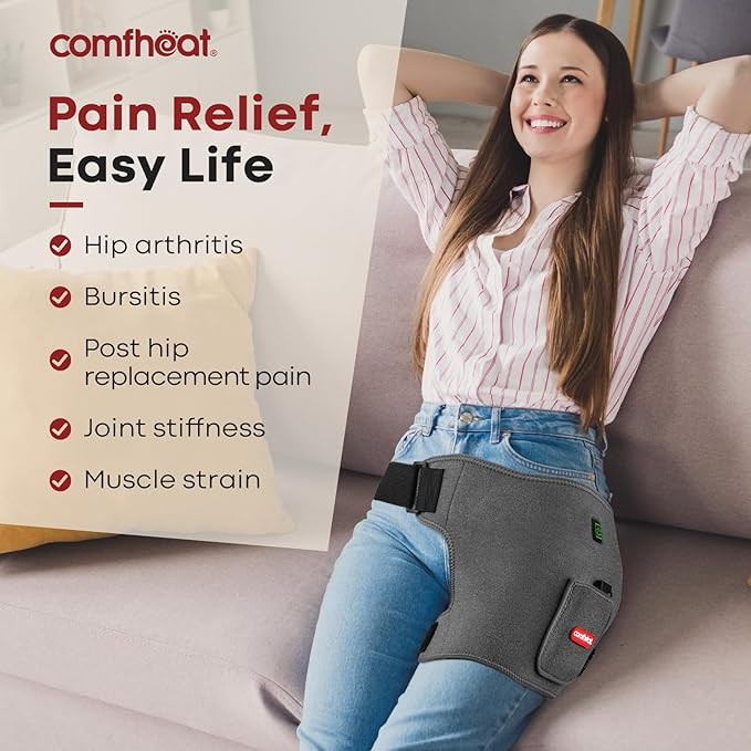 Cordless Hip Heating Pad for Hip & Sciatica Pain Relief 5000mAh Battery Powered Heated Hip Brace for Women, Men Recovery Electric Hip Heat Pad Wrap, Up to 52" Waist Size