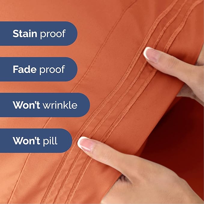 Queen Size 4 Piece Sheet Set - Extra Soft, Breathable And Cooling Sheets - Hotel Luxury Bed Sheets for Women & Men - Deep Pockets, Easy-Fit & Wrinkle-Free Sheets - Harvest Pumpkin Oeko-Tex Bed Sheets