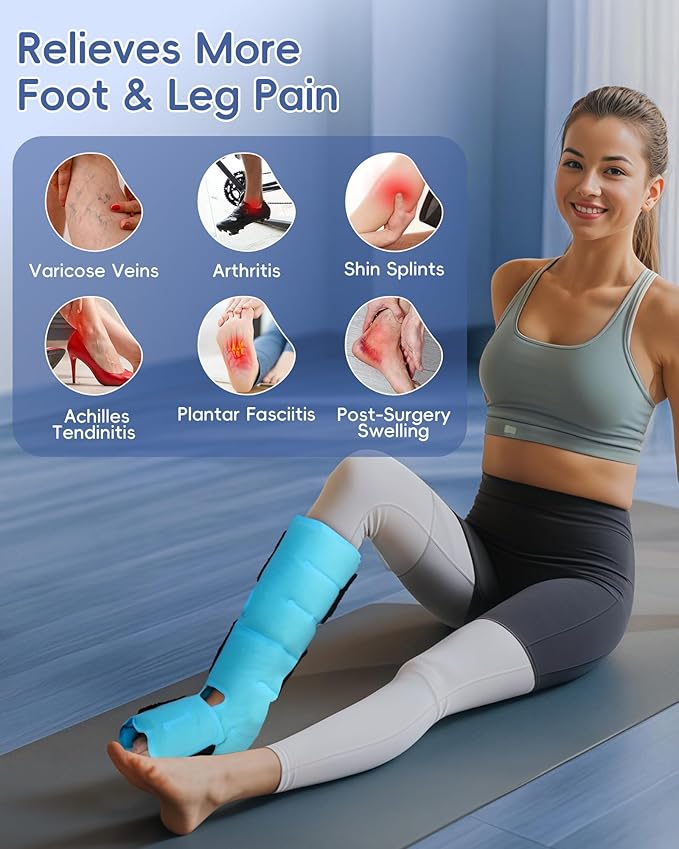 Comfytemp Ankle Foot Ice Pack Wrap, Reusable Leg Ice Boot for Injury, Achilles Tendonitis, Shin Splint, Plantar Fasciitis, Hot & Cold Compression, Sprained Ankles Brace, Post Surgery