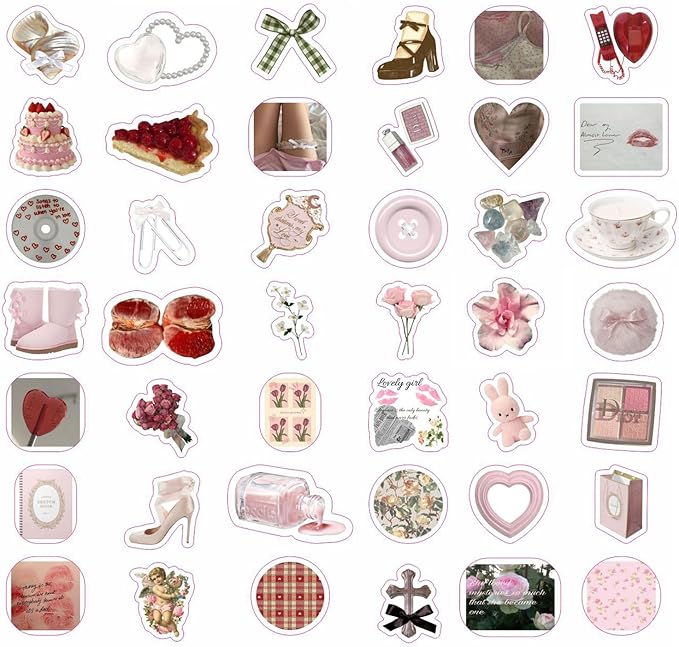 BulbaCraft 100Pcs Coquette Stickers - Coquette Aesthetic, Small Waterproof Pink Sticker Sheets for Phone Cases, Gifts for Women & Men