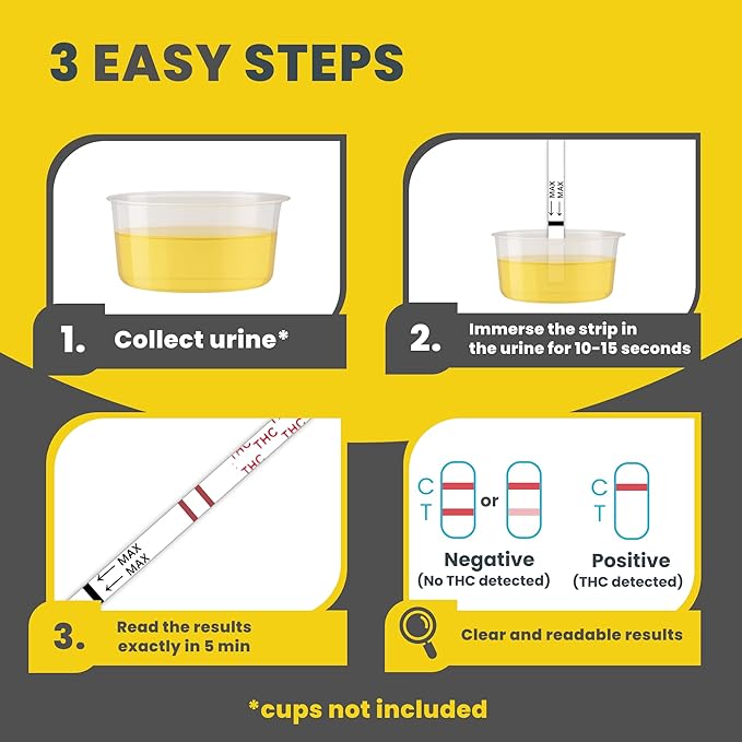 Home Marijuana Drug Test Kit, Highly Sensitive THC Drug Test Kit Marijuana/Weed, THC Drug Test Urine, Easy Home Drug Test Marijuana/THC Substance Abuse, 5 THC Test Strips/Sticks, 50 ng/ml