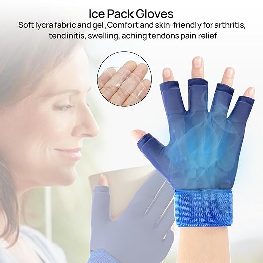 Finger Arthritis Compression Hand Ice Pack Gloves for Pain Relief Adjustable Wrist Ice Pack for Hot & Cold Therapies, Reusable Blue Ice Glove, Gel Finger Ice Pack for Tendinitis, Carpal Tunnel