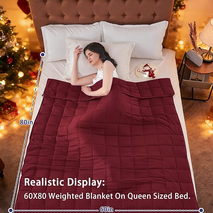 yescool Weighted Blanket for Adults (20 lbs, 60” x 80”, Red) Cooling Heavy Blanket for Sleeping Perfect for 190-210 lbs, Queen Size Breathable Blanket with Premium Glass Bead, Machine Washable