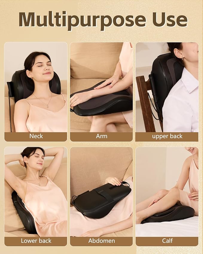 Up & Down Shiatsu Back Massage with Heat –External Adjustable Cushion Pad, 3D Kneading Massage Pillow for Lower Back, Neck, Shoulder, Leg Pain Relief Deep Tissue for Office, Chair & Home (Black)
