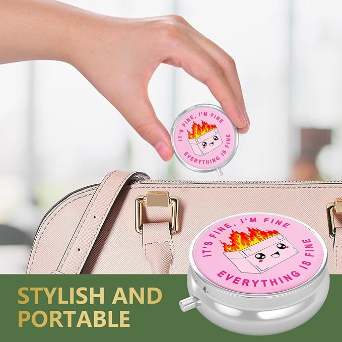 Nipichsha Pill Box, Small Pill Case for Purse & Pocket, Cute Travel Medicine Organizer, Portable Medicine Container Holder to Hold Vitamins, Medication, Fish Oil & Supplement, Pink Cute Dumpster