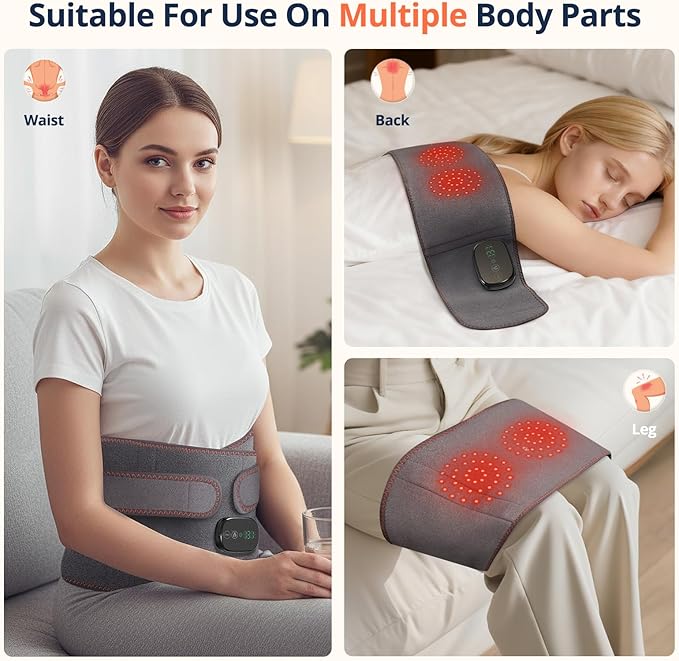 Lower Back Massager with Heat, Heating Pad for Back, Portable Waist Massage Belt with 3 Heat 3 Vibration, 5000mAh Battery, Adjustable Size, Touchscreen Control, Christmas Gifts for Mom Dad