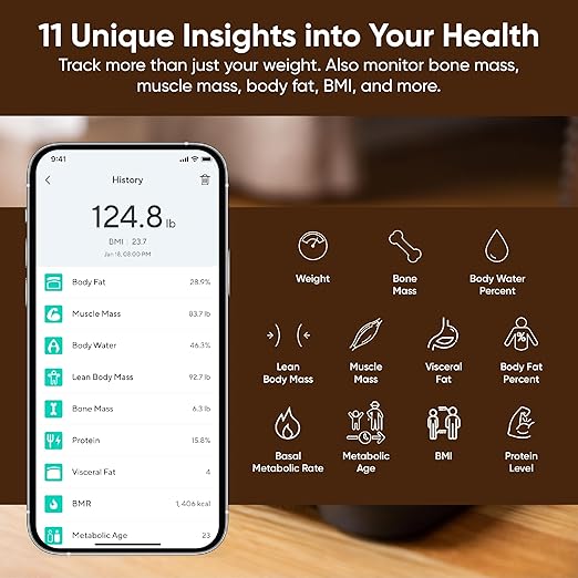 Wyze Scale S, Scale for Body Weight, Digital Bathroom Scale for Body Fat, BMI, Muscle, Heart Rate, Body Composition Analyzer with App, Batteries Included, Bluetooth, 400 lb, Black